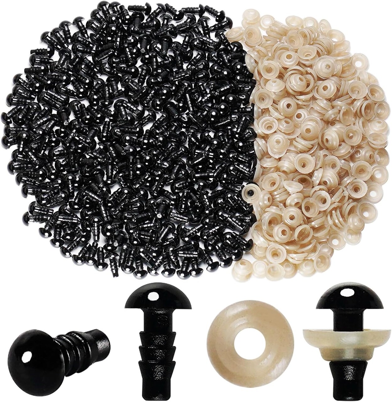 600-Piece 7mm Black Plastic Safety Eyes with Washers – Perfect for Crochet Dolls, Amigurumi & DIY Plush Crafts